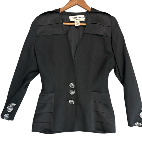 Roger Sakoun size 38 (6-8 us) viscose blend large diamond buttons couture luxury - Picture 2 of 15